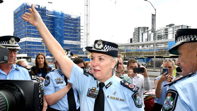 Outgoing Queensland Police commissioner Katarina Carroll was farewelled at Roma street police headquarters on Friday. Picture: NCA NewsWIRE / John Gass