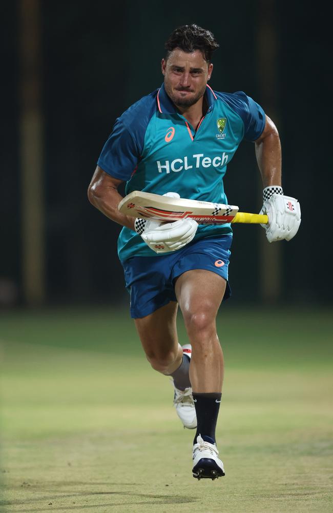 Marcus Stoinis had a solid fitness test during an Australian training session at the BRSABVE Cricket Stadium in Lucknow, India. Picture: Getty Images