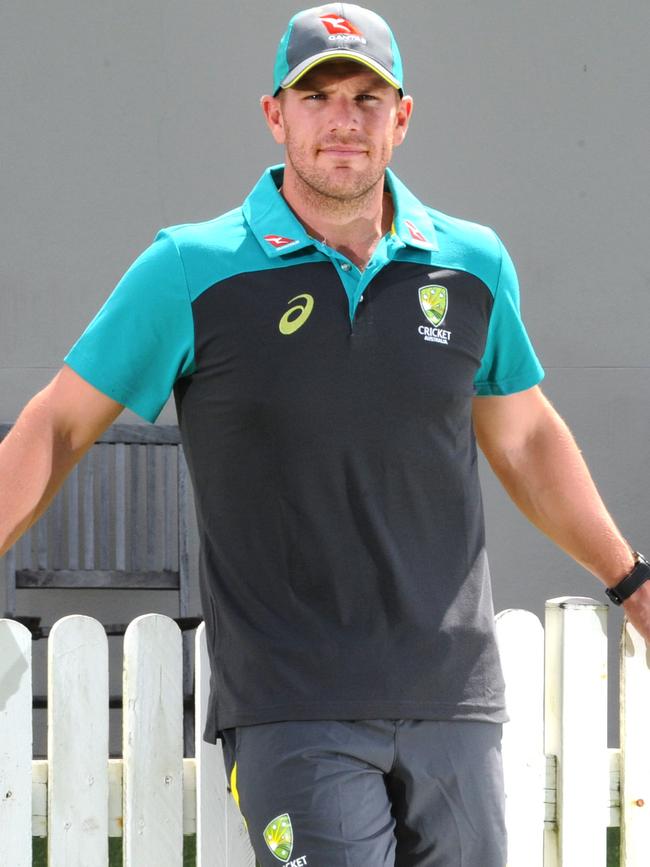 Fellow Australian debutant Aaron Finch at Allan Border Field in Brisbane ahead of the Test tour. Picture: AAP image, John Gass