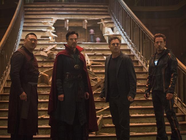 Avengers Benedict Wong, Benedict Cumberbatch, Mark Ruffalo and Robert Downey Jr unite in Infinity War. Picture: Chuck Zlotnick