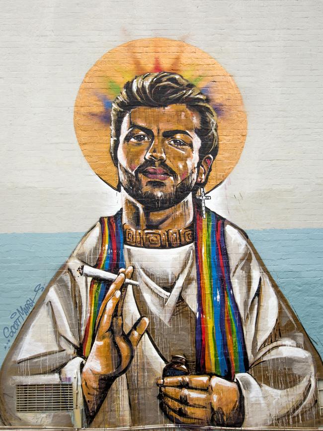 Scott Marsh’s mural of St George Michael in Erskineville soon after it was completed in December 2016.