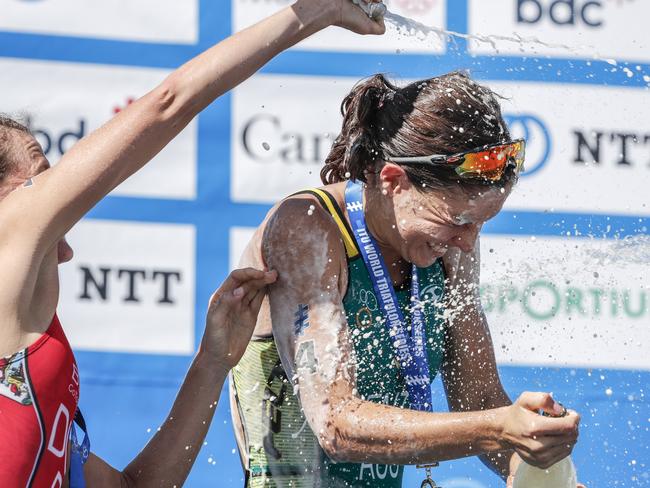 Ashleigh Gentle celebrates winning a race she almost didn’t do due to illness.