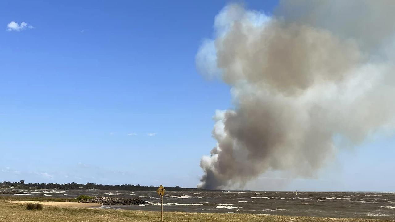 One user described being unable to leave because of the fast moving grass fire. Picture: Facebook