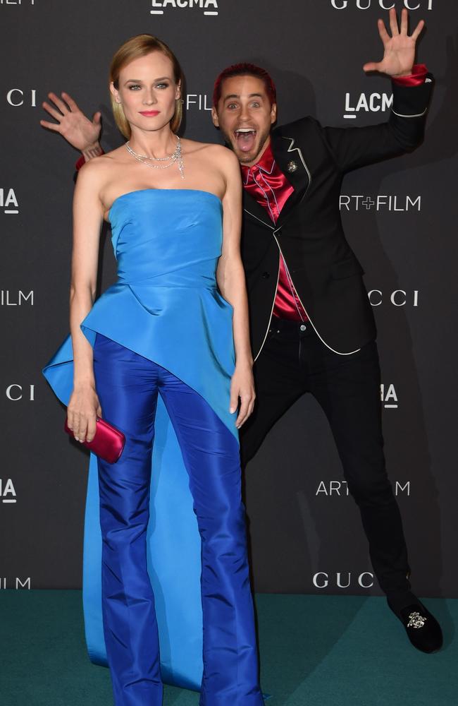 Actress Diane Kruger gets photobombed by actor Jared Leto at LACMA 2015 Art+Film Gala Honoring James Turrell and Alejandro G Iñárritu, Presented by Gucci at LACMA on November 7, 2015 in Los Angeles. Picture: AFP