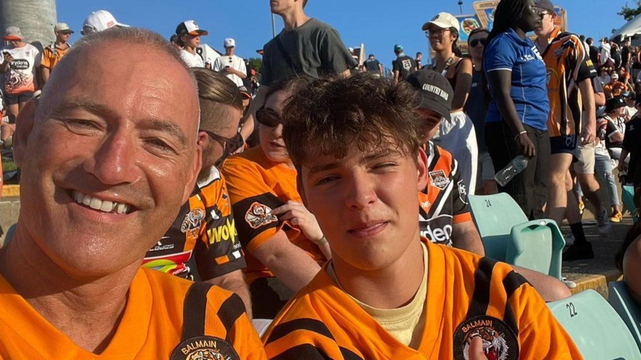 Anthony Field with son Antonio at Leichhardt Oval in March. Picture: Instagram