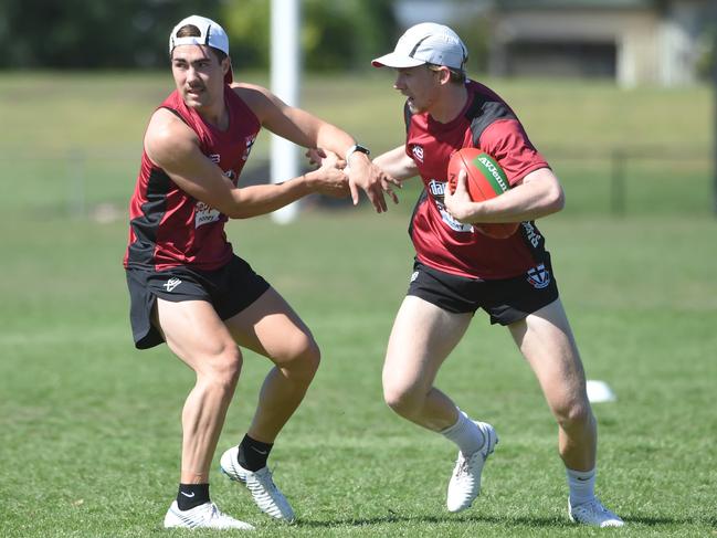 Jade Gresham, left, in action at the start of St Kilda’s 2019 pre-season.