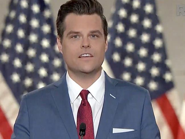 Matt Gaetz speaking during the first day of the Republican conventio. Picture: AFP.