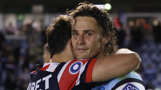 Nicho Hynes was devastated after the Sharks lost to the Roosters in the finals last year. Picture: Mark Metcalfe/Getty Images