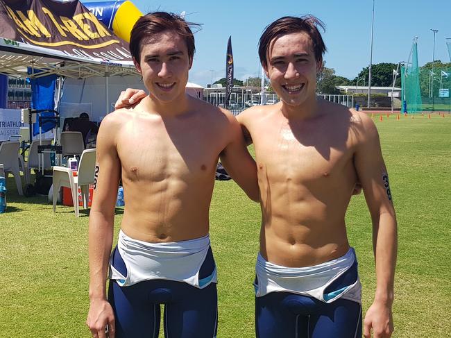 Twin brothers Luke (left) and Jayden Schofield at the Triathlon Australia Mixed Relay Invitational on the Gold Coast in 2018. Picture: Supplied