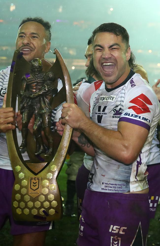 Jahrome Hughes (R) could live to regret his post-grand final sledge. Picture: Cameron Spencer/Getty Images