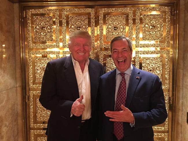 Donald Trump with UK Independence Party leader Nigel Farage. Farage’s team told reporters Trump is “looking forward” to visiting the UK. Picture: Instagram