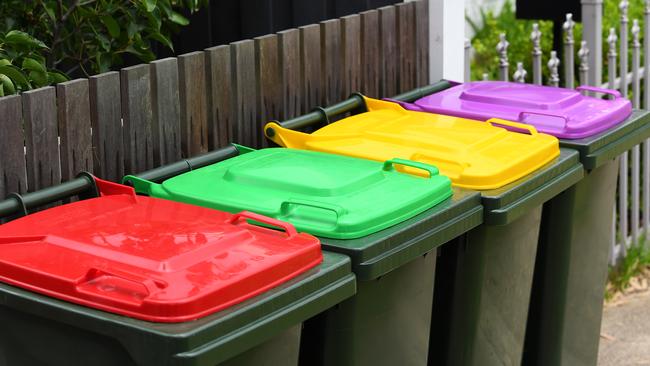 Councils warn they may increase charges to cover the cost of collecting four bins required by an Andrews Government overhaul of the state’s recycling system. Picture: AAP