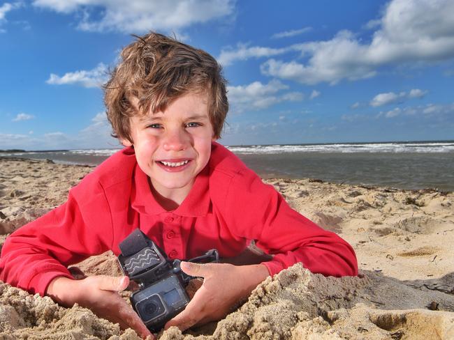 Chris Taylor's 5 year old son, Harvey found a go pro on the beach and there are pictures on it and it appears that an American tourist lost the camera. The last words on a video are don't do that you will drop it.... Picture: Tony Gough