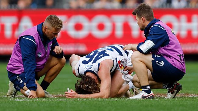 Blicavs was done for a long time. (Photo by Dylan Burns/AFL Photos via Getty Images)