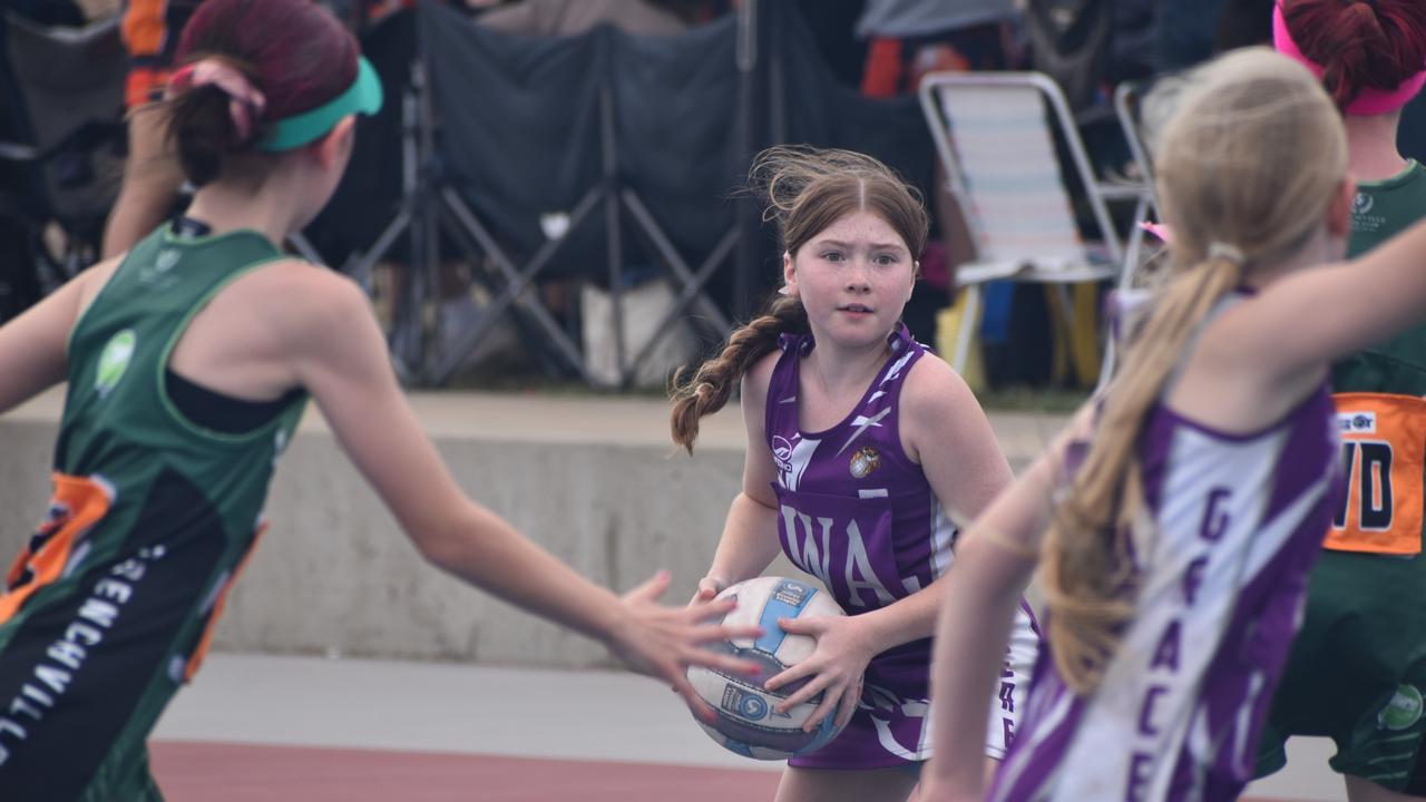 On court at the Cap Coast Junior Netball Carnival at the Barmaryee Multi Sports Precinct, Yeppoon, on August 11, 2024. Photo: Pam McKay