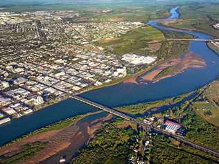 Mackay and the Pioneer River from the sky. Picture: Stuart Quinn