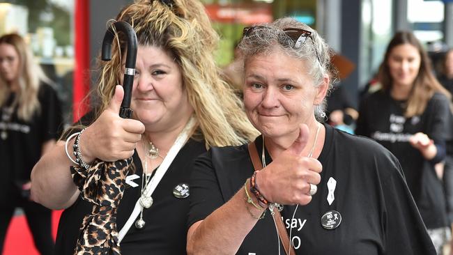 A pair of supporters give the thumbs up for the cause. Picture: Andrew Batsch