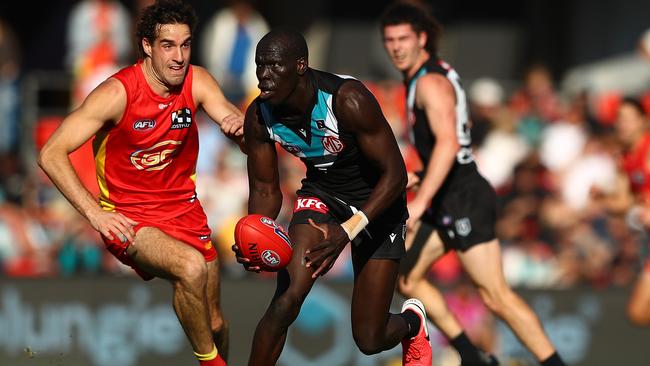 Aliir Aliir had a strong game for the Power against a listless Gold Coast. Picture: Getty Images