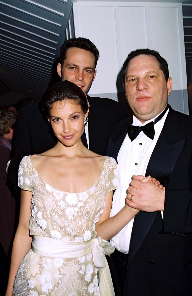 March 24, 1997: Vince Vaughn, Harvey Weinstein and Ashley Judd at the Dom Perignon Champagne Oscar Party at the Mondrian Hotel. Picture: Eric Charbonneau