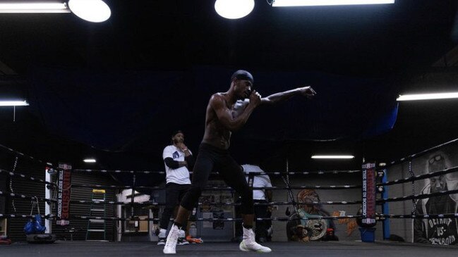 Tony Harrison preparing for his world title fight against Tim Tszyu at his gym in Detroit.