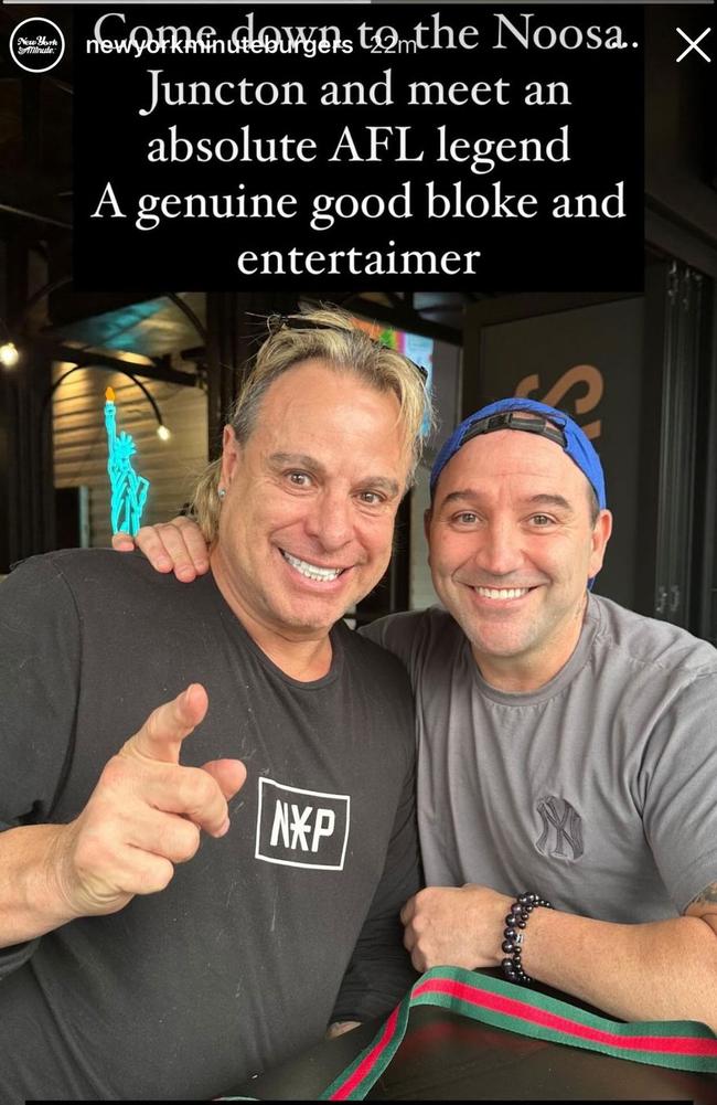 Retired AFL legend Warwick Capper has been spotted at New York Minute Burgers in Noosa over the public holiday weekend. Picture: Instagram