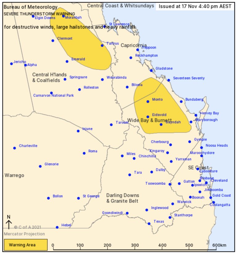 The latest weather warning from the Bureau of Meteorology. Picture: BOM