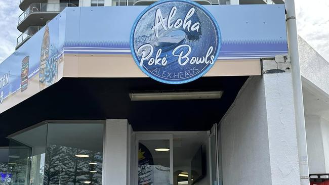 Aloha Poke Bowls at Alexandra Heads unexpectedly closed four months after opening due to ongoing costs and "ghost town" location.