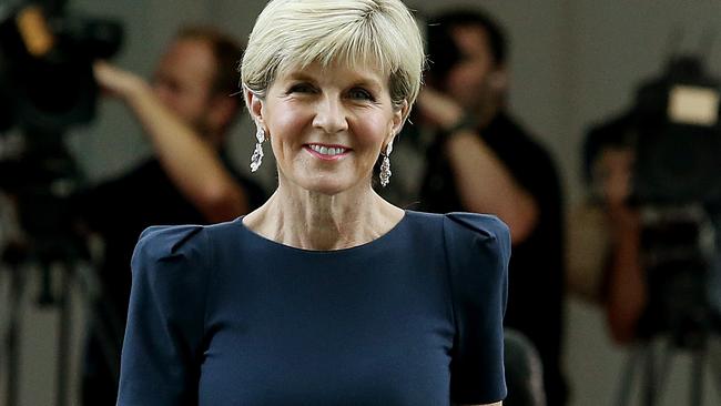 Julie Bishop speaking at a doorstop at Parliament House in Canberra. Picture: Kym Smith.