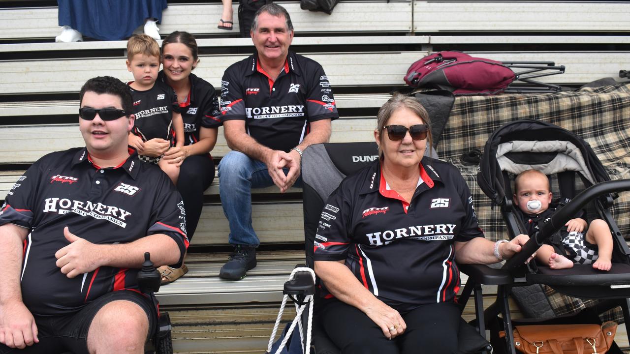 <p>Trent Atto, Ashleigh Hardy, Chevy Atto, John Watson, Debbie Watson and Banjo Atto at the McCosker Rocky Speedway&rsquo;s Modified Sedans Cattle Cup at the Rockhampton Showgrounds on February 24, 2024.</p>