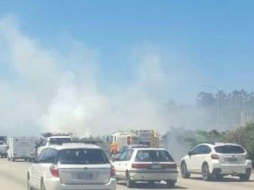 Fire on M1 at Helensvale. Photo: Nine News