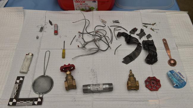 Bomb making materials found at the houses of one of the accused. Picture: Supplied