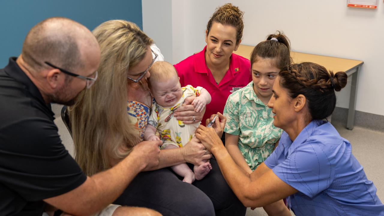 Unhappy little vegemite receives their free vaccine. The NT government has funded a free meningococcal B vaccination program providing protection from the deadly disease for babies and teens. Picture: Pema Tamang Pakhrin