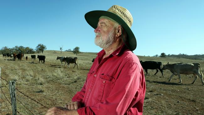 Phillip Adams on his property 'Elmswood' just outside Gundy, in the northern Hunter Valley, NSW, in 2018. Picture: James Croucher