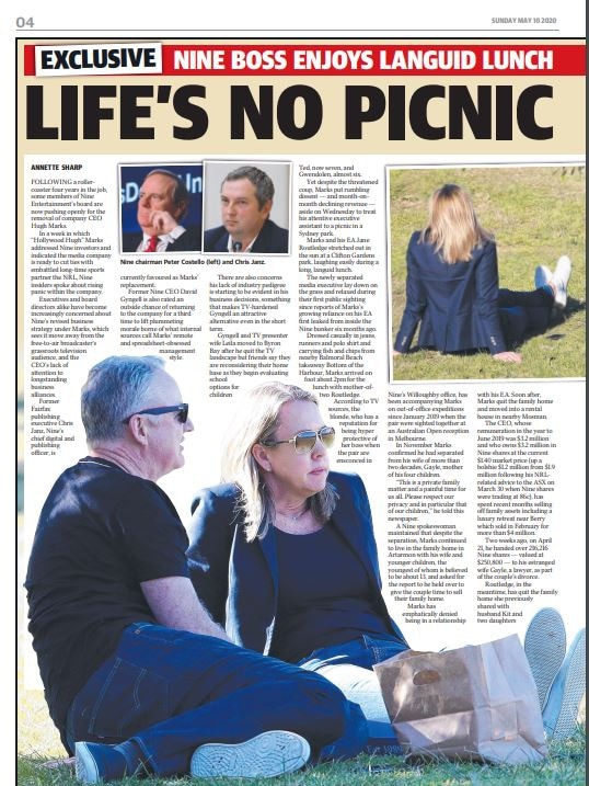 Hugh Markspictured with his executive assistant Jane Routledge in the Sunday Telegraph in May.