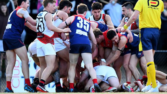 NFNL: Diamond Creek and Eltham players get to know each other. Picture: Josh Chadwick