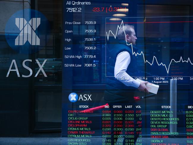 SYDNEY, AUSTRALIA  - Newswire Photos  AUGUST 07 2023: A general view of the digital boards at the ASX in Sydney as interest rates continue to rise.  Picture NCA Newswire/ Gaye Gerard