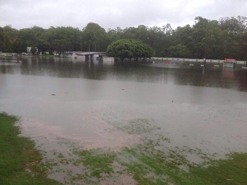 The field at Capalaba Rugby League club has been completely inundated, after close to 100mm of rain fell in the region in 24 hours. Picture: Councillor Paul Gleeson. Source: supplied.