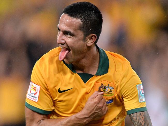 Cahill celebrates scoring against China at during the 2015 Asian Cup.