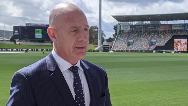 Tasmanian Premier Peter Gutwein speaks to the media at Blundstone Arena on Monday, December 7, 2020. PHOTO: DAVID KILLICK