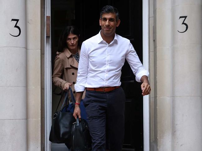 LONDON, ENGLAND - OCTOBER 21: Conservative MP Rishi Sunak leaves his office in Westminster on October 21, 2022 in London, England.  Following Liz Truss's resignation as Conservative Party Leader and Prime Minister, candidates move to declare their intentions to run as her successor. Former Chancellor Rishi Sunak has confirmed he is in the race to be the next Conservative leader - and prime minister. (Photo by Hollie Adams/Getty Images)