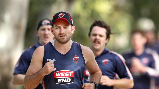 Redbacks Brad Davis (left), Chadd Sayers and skipper Travis Head lead with 2km time trial at Uni loop. Picture: TAIT SCHMAAL.