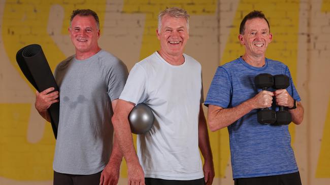 L-R Darren Anstee, Tony Dow and Rick WightFor a weekend story on men - particularly older men - embracing pilates the men training at Upstate studio Ascot Vale. Picture: Jason Edwards