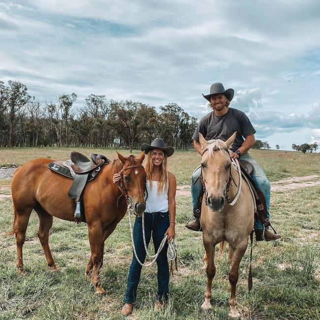 Charlotte Caslick and Lewis Holland on their Stanthorpe farm in QLD. Picture: Instagram