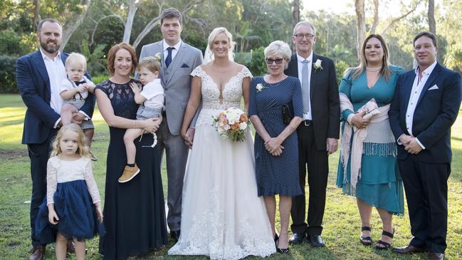 Special day: Matthew Brunes and Bridget Williams with loved ones. Picture: iSpy Wedding Photography (Dylan Evans)