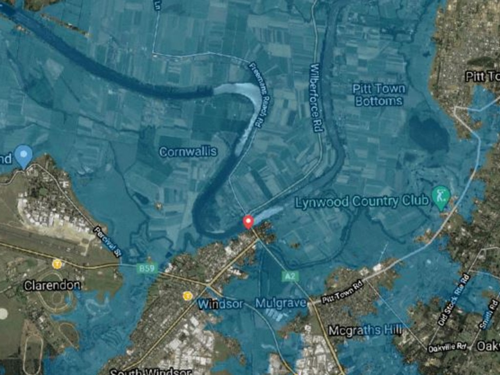 Possible extent of flooding around Windsor. Picture: Big Data Earth.