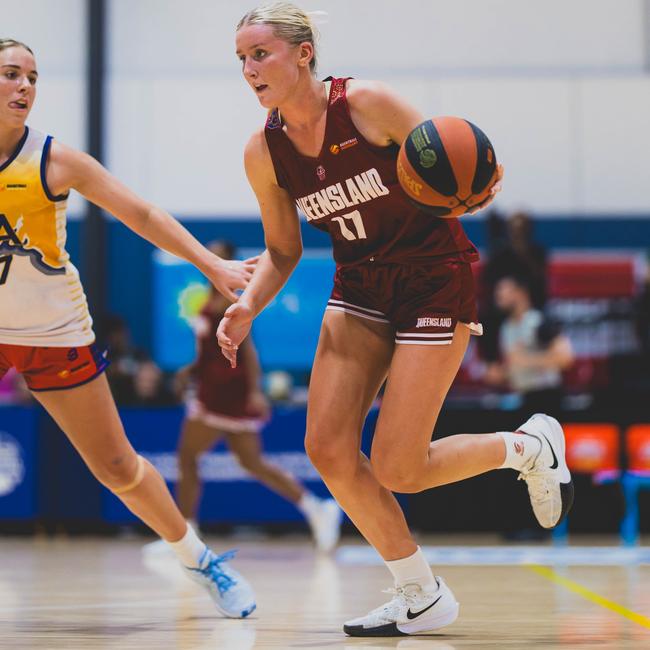 Emma Petrie during Queensland's semi-final win at the 2025 Basketball Australia Under-20 National Championships. Picture: Taylor Earnshaw