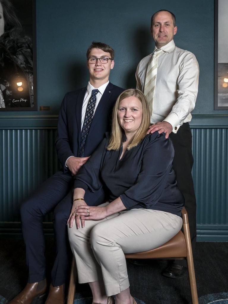 Samuel Nadler, James Nadler and Kristy Stone - St Virgil's College Leavers 2024 at Wrest Point. Picture: Caroline Tan