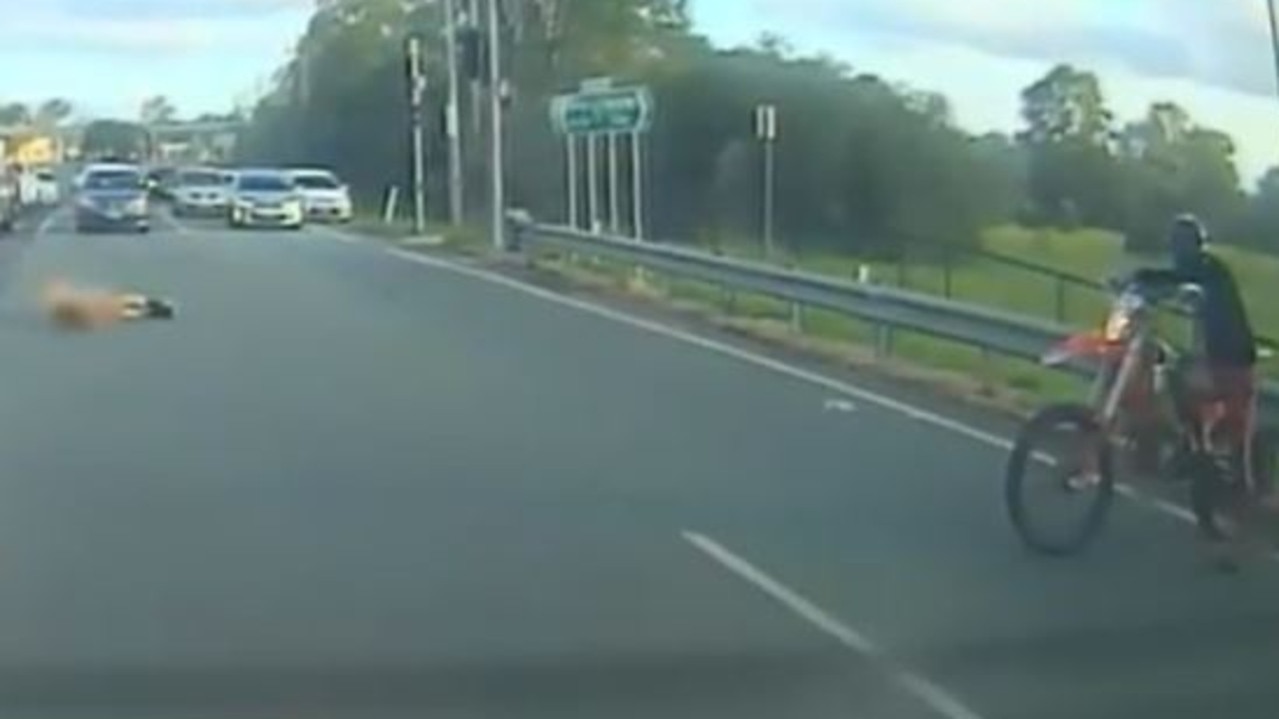 Footage shows the rider briefly looking back at Connor before fleeing the scene. Picture: 9News