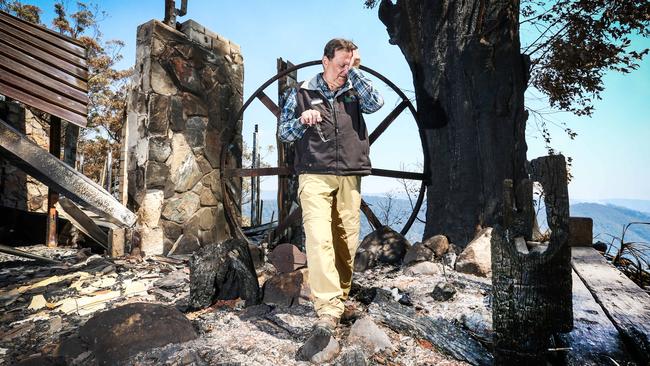 Binna Burra Lodge’s Steve Noakes after the destruction in the Gold Coast hinterland rainforest in September. Picture: Nigel Hallett