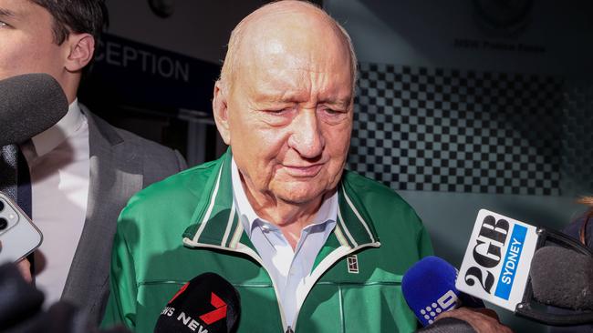 Alan Jones is released on bail from Day Street Police Station in Sydney. Picture: NewsWire / Dylan Coker